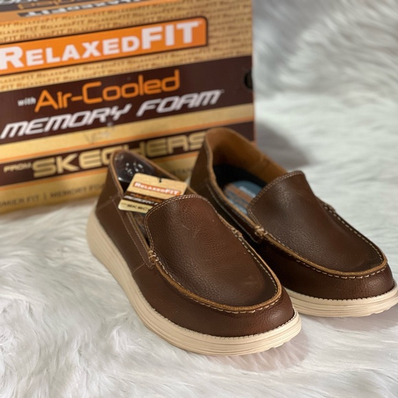 New Skechers STATUS-BRENSON Relaxed Fit Air-Cooled Memory Foam Brown Mens - Picture 9 of 14
